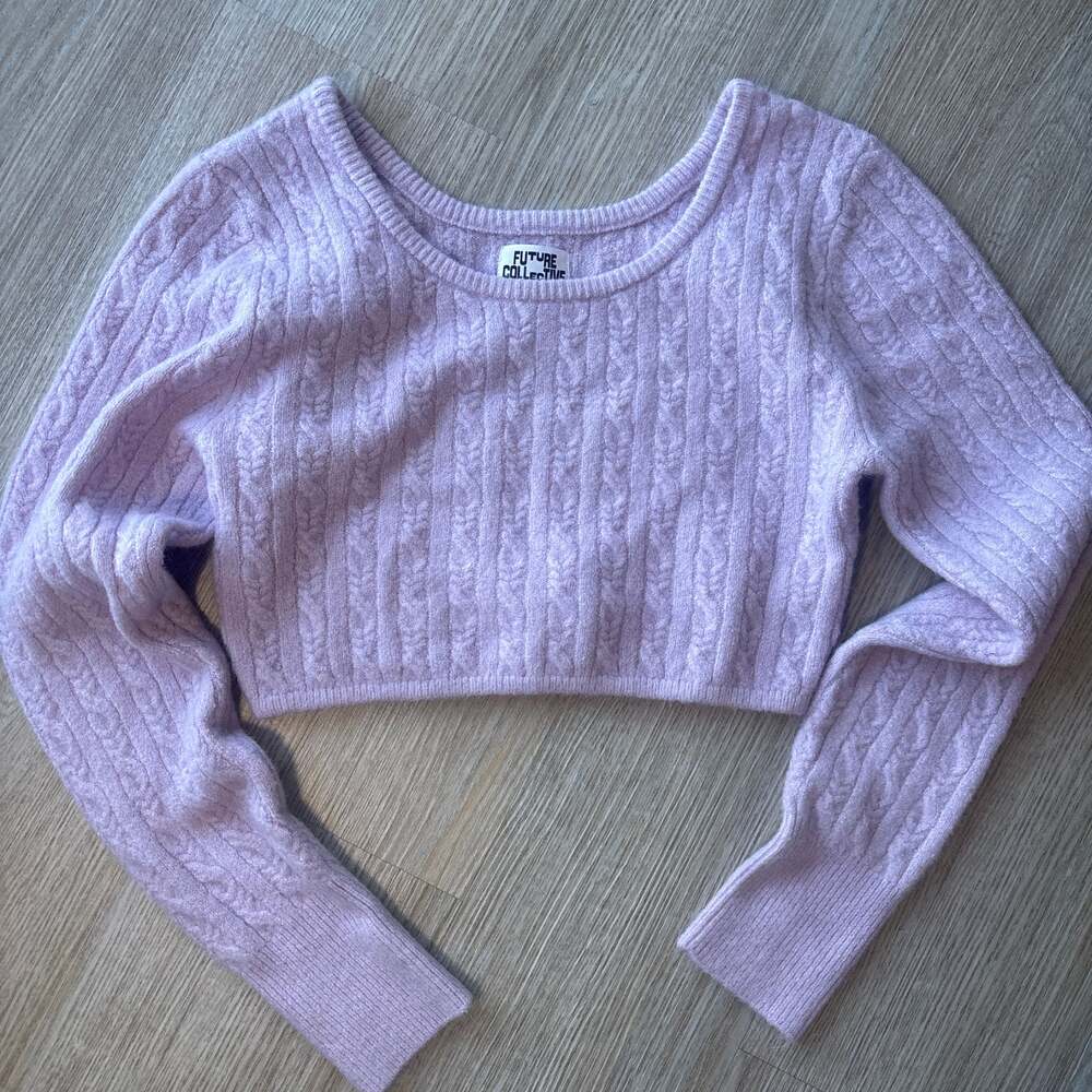 Future Collective x Reese Blutstein Cropped Scoop Neck Cable Knit Sweater in Lil